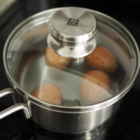 boiling eggs for Japanese Egg Sandwich