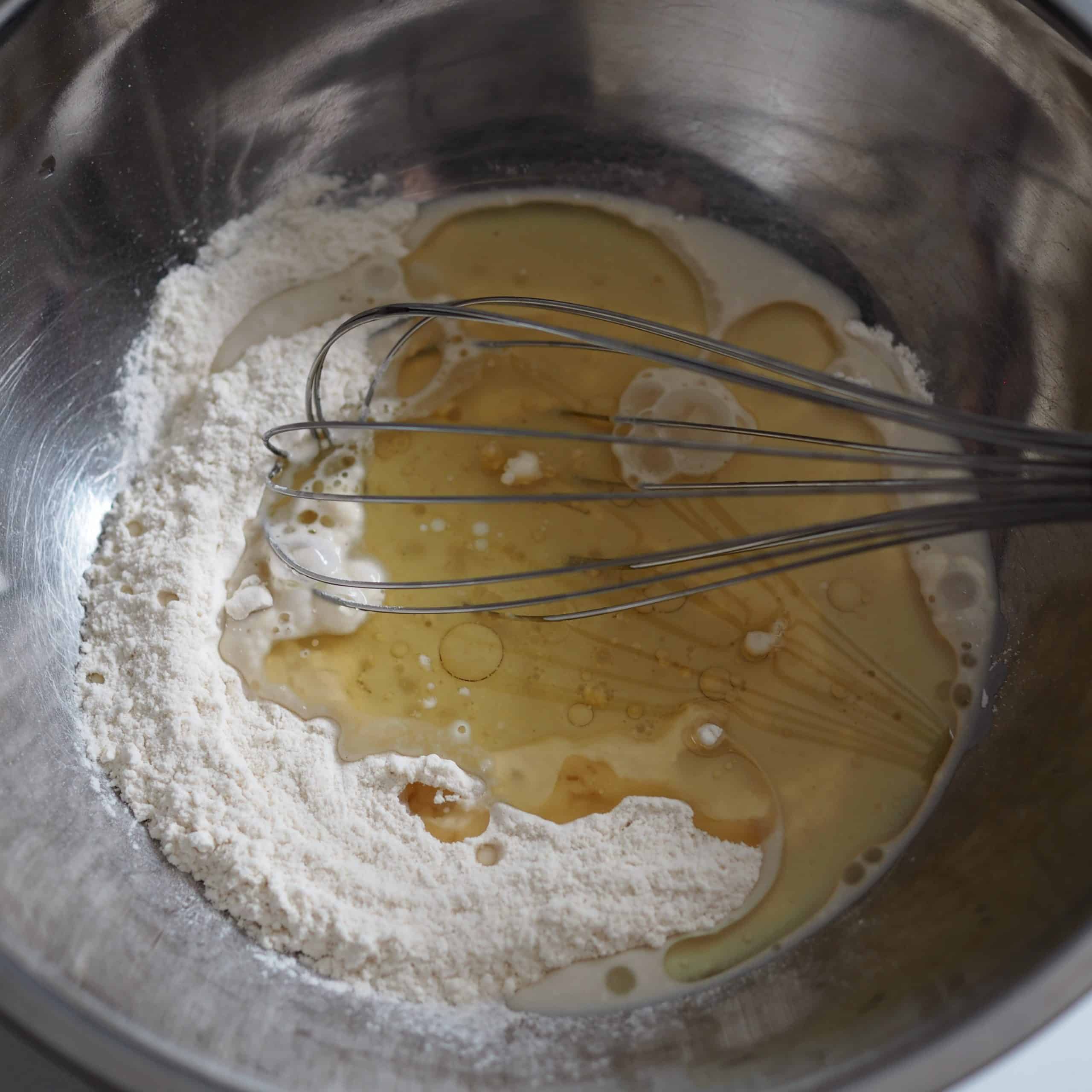 mix oil flour, milk 