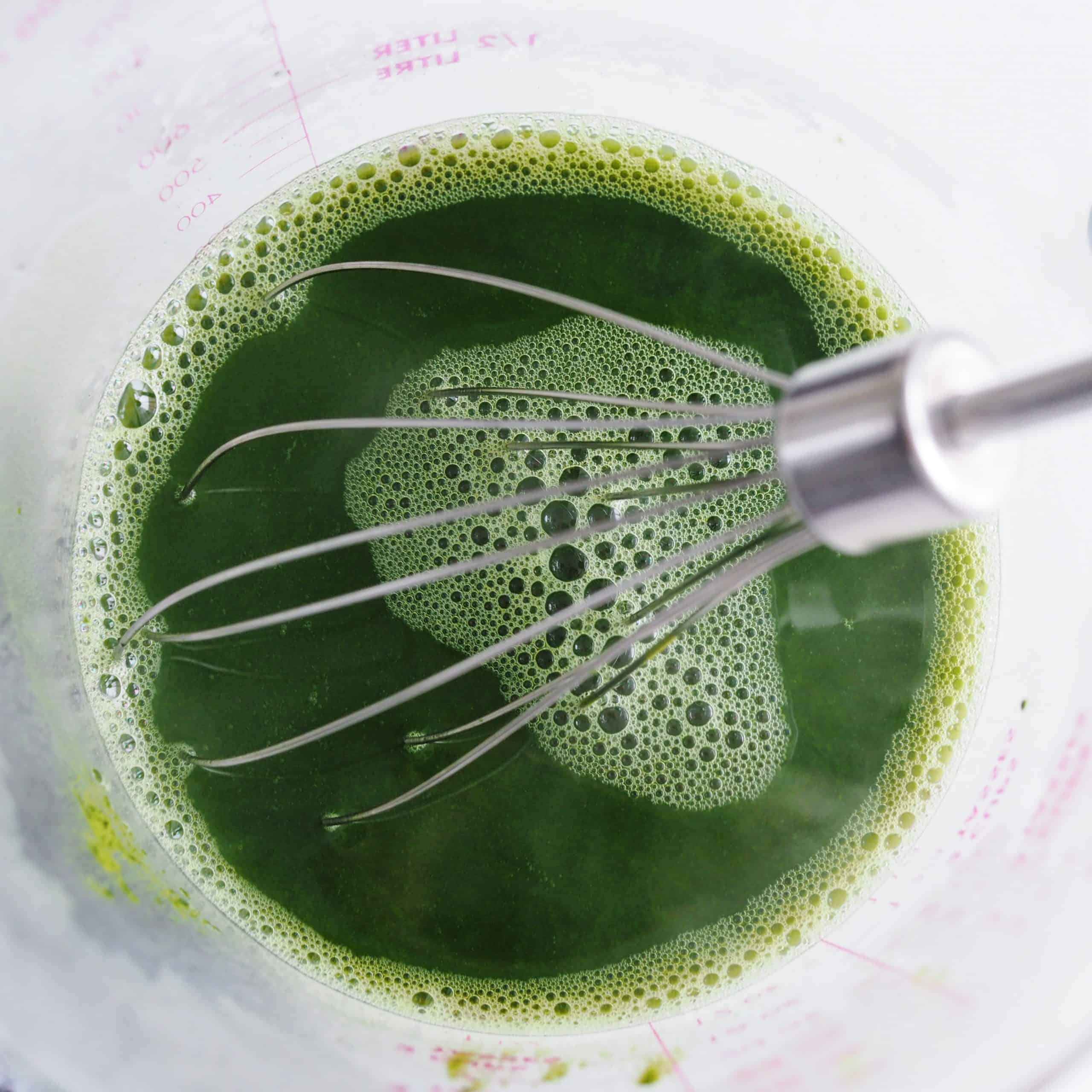 whisk matcha with hot water
