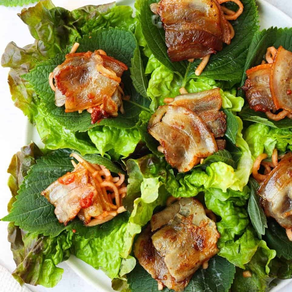 korean pork belly lettuce wraps