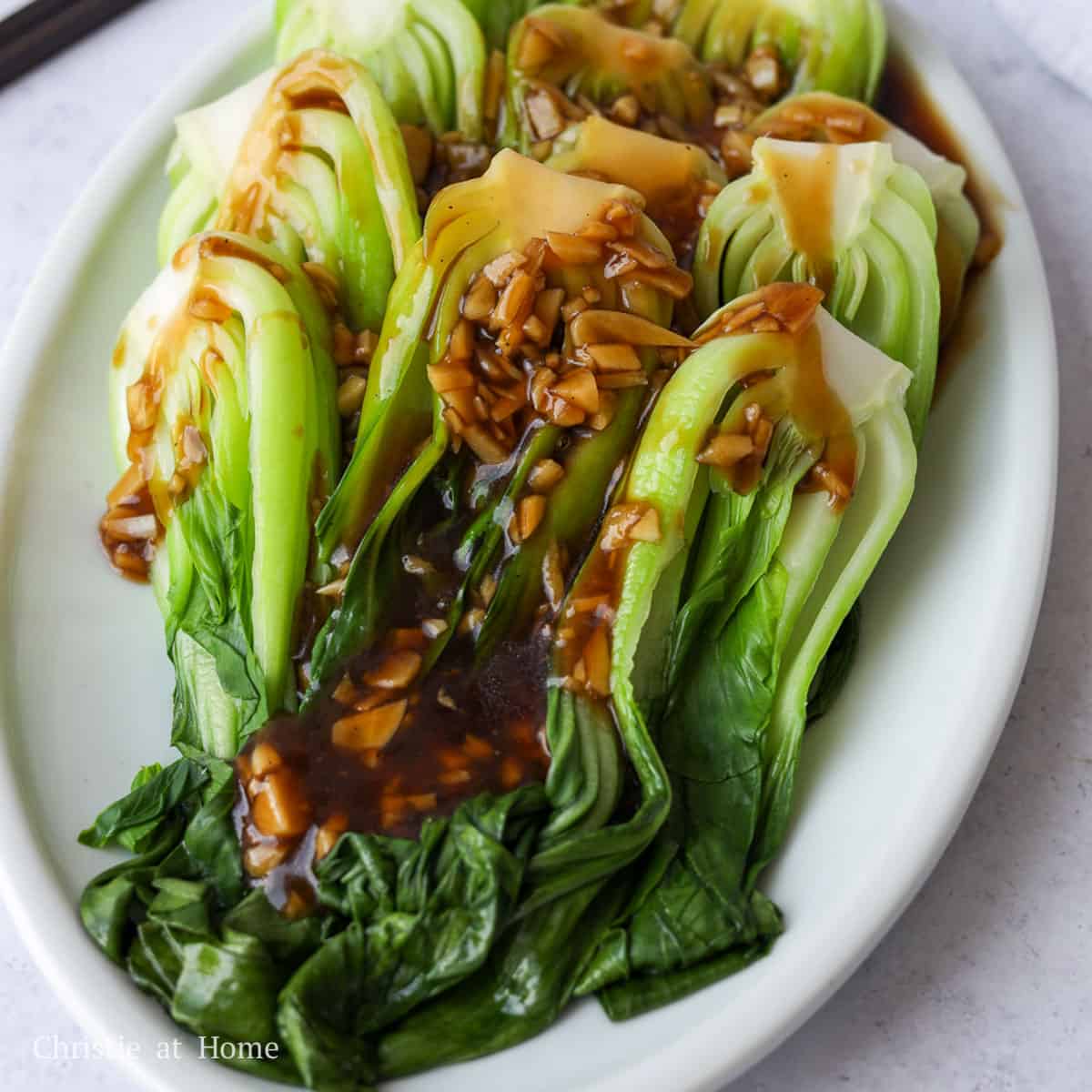 pour sauce over the cooked bok choy