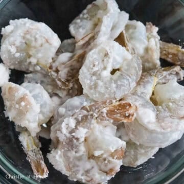 Then add cornstarch and toss until each shrimp is evenly coated. Residual starch in the bowl is normal. 