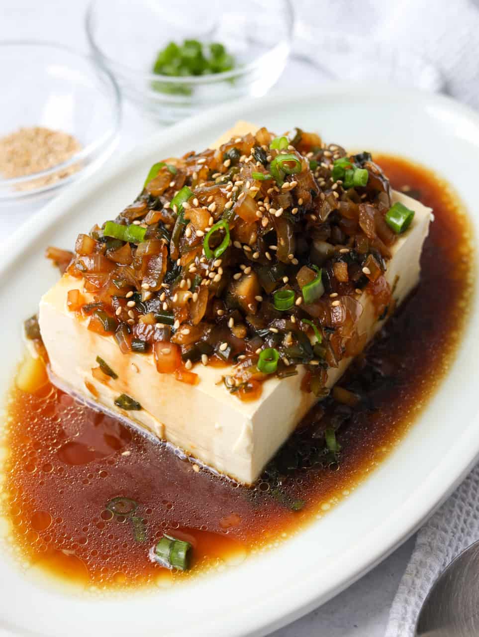 Silken Tofu with Onions and Garlic
