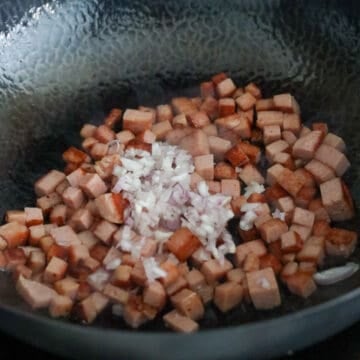fry spam until golden and toss in shallots