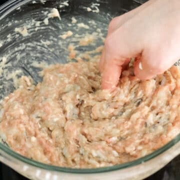 In a large bowl, add Wonton Filling ingredients (as listed). With clean hands, mix in one direction until the pork breaks down and becomes a paste, about 1-2 minutes. You may also use a food processor for this step.