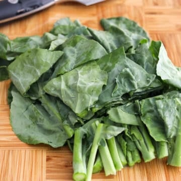 Wash gai lan in cold water and trim the ends and cut into 2-inch-long pieces.