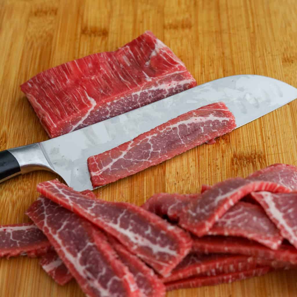 slice flank steak on a bias
