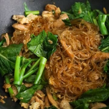 Toss in Chinese broccoli, noodles, and stir-fry sauce and cook until noodles are well coated in sauce and greens have softened. 