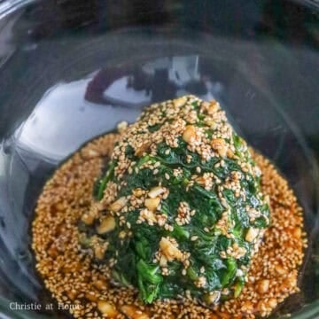 Then pour the sauce over spinach