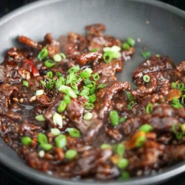 Toss in beef and garnish with green onions