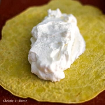 Spread about ¼ cup (60 ml) whipped cream over the mango and shape the cream into a rectangle