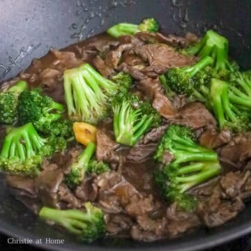 Add the stir-fry sauce and simmer to thicken and toss in beef.