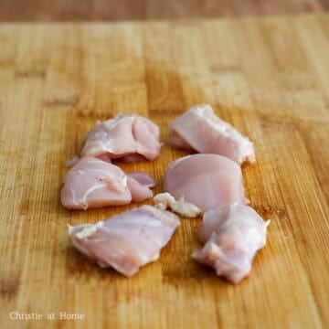Dice the chicken thighs into 1.5-inch cubes.