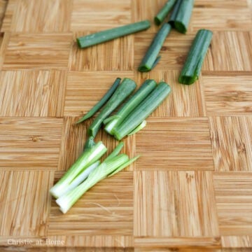 clean, dry and cut green onions into 2 inch segments 