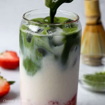 Pour the matcha liquid over the milk. Stir and enjoy!
