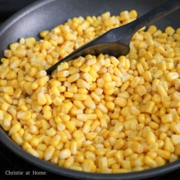 Melt butter in a large non-stick pan on medium heat. Add strained corn and mix with butter.